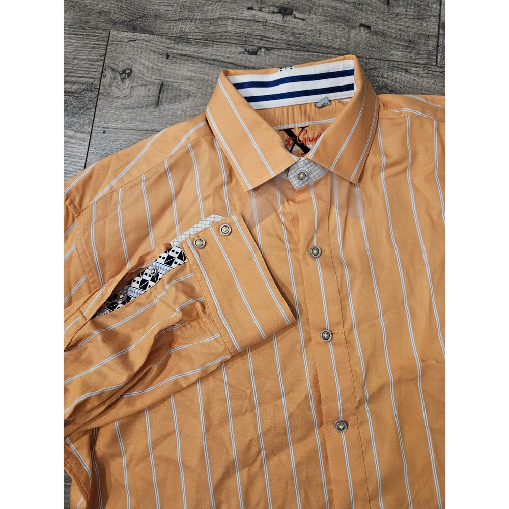 Robert Graham X Orange Blue Stripe Men's Long Sleeve Button Up Shirt Size XL